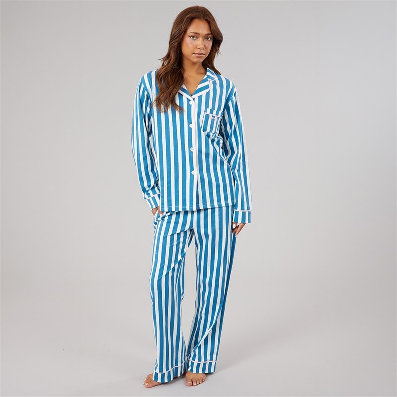 Dame korda pyjamas Teal White Stripe - Billede 4