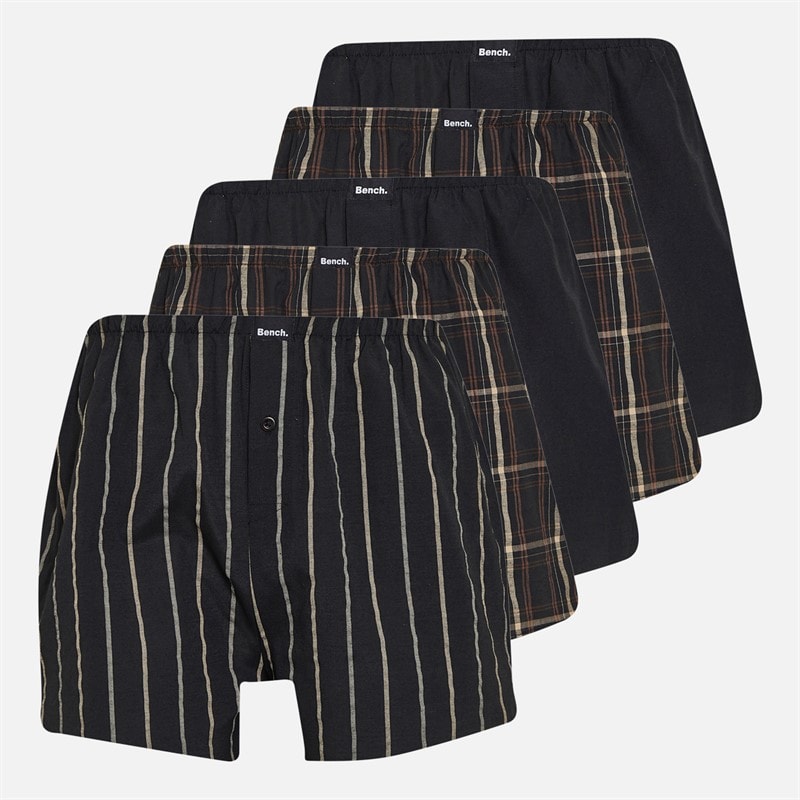 Bench Herre fempak boxershorts - Black Check/Sort/Black Stripe/Sort/Black Check