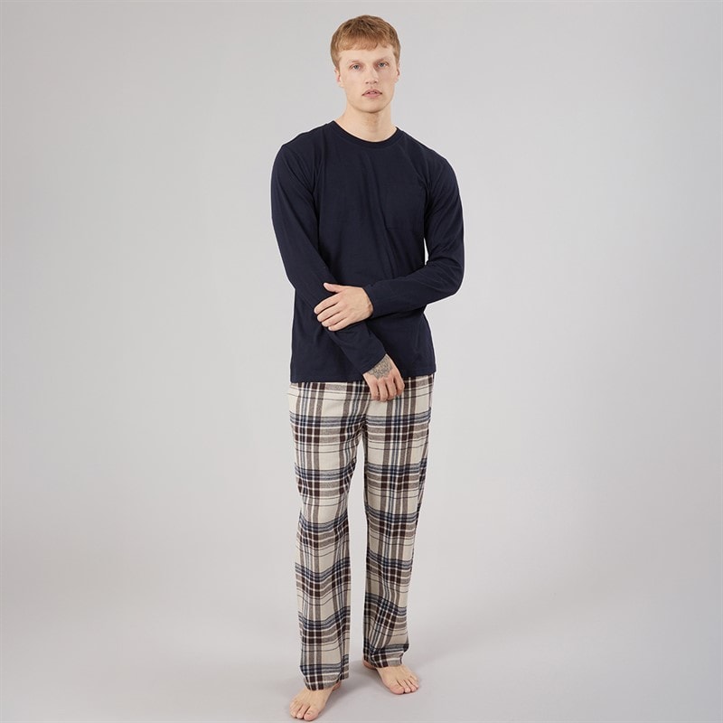 Herre flannelternede loungebukser Stone Grey/Marineblå/Stone/Ground Coffee - Billede 4