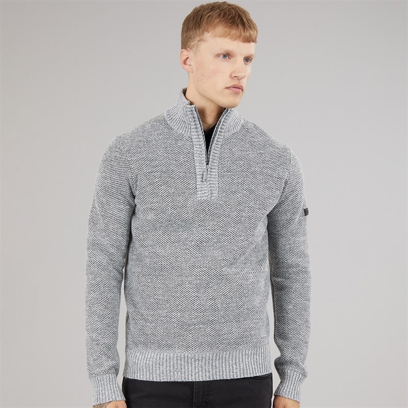 Herre palacio 1/4 zip trøje med høj krave Light Grey Marl - Billede 1