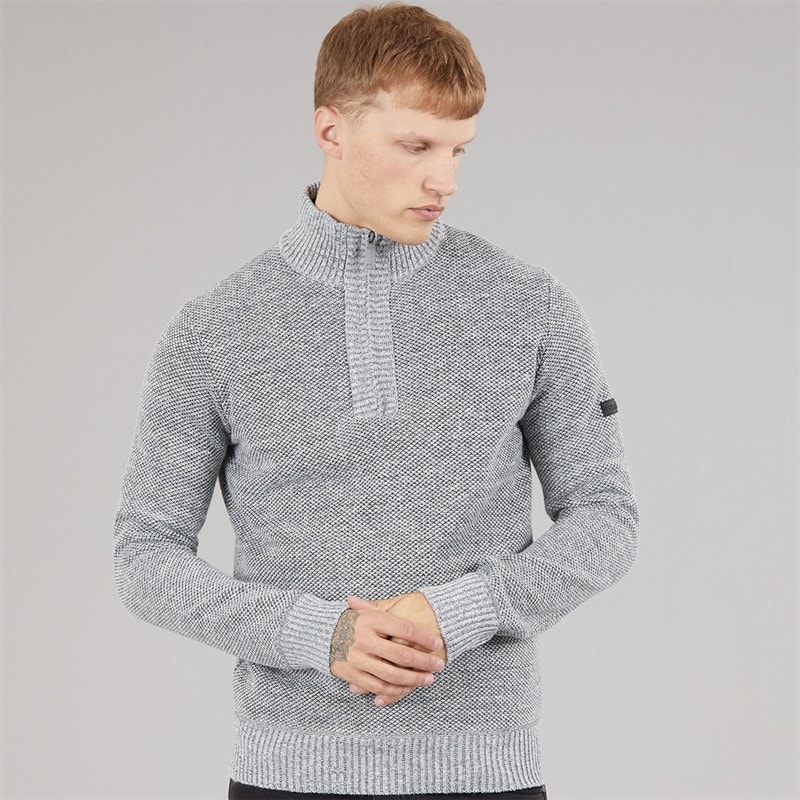 Herre palacio 1/4 zip trøje med høj krave Light Grey Marl - Billede 3