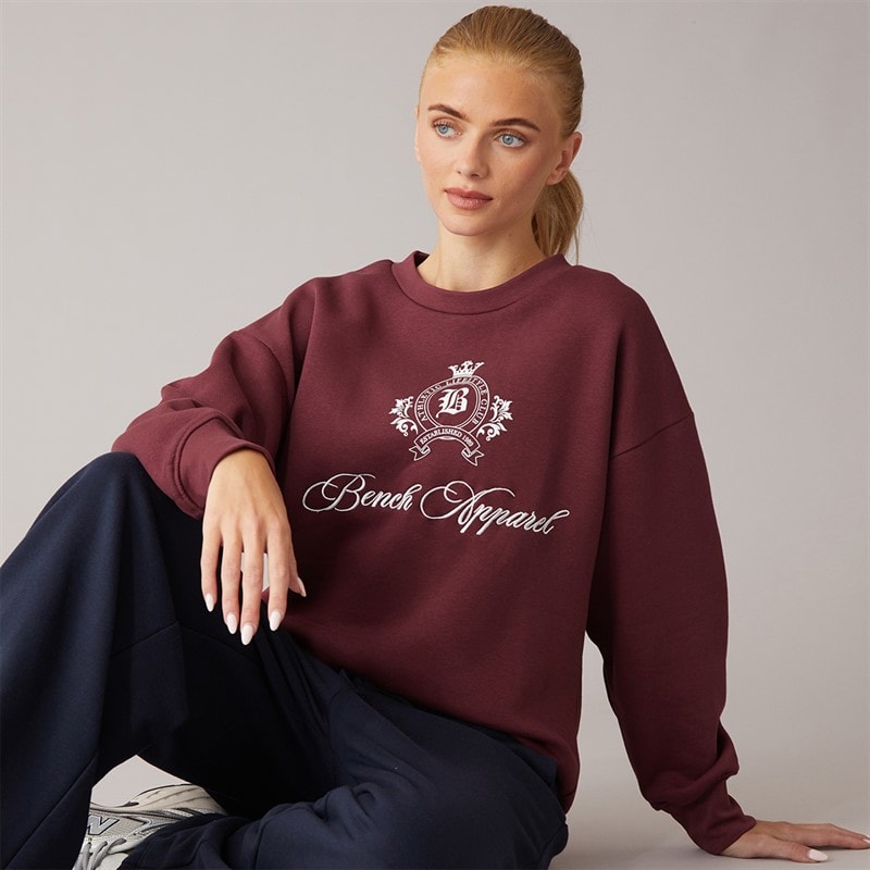 Bench Dame urna oversized crew sweat med våbenskjoldsgrafik - Cordovan