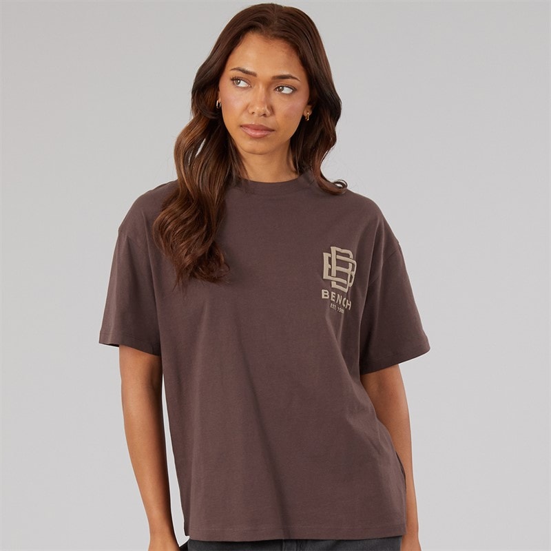 Bench Dame bianchi oversized t-shirt med puffprint - Coffee