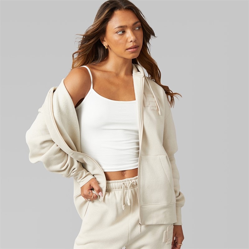 Dame clari oversize zip-thru med grafik Stone Grey - Billede 3