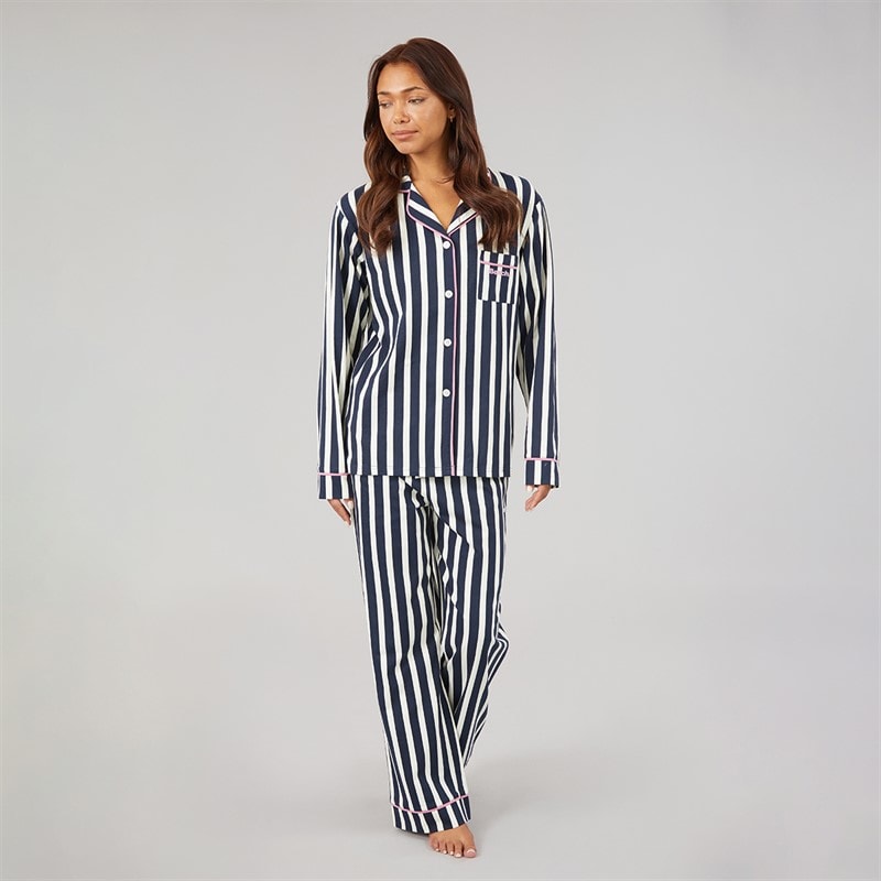 Dame siesta pyjamas Navy/Ecru Stripe - Billede 3