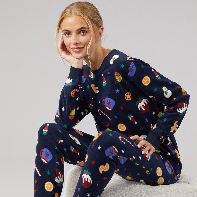 Fluid Dame jule microfleece sæt - Multi Navy