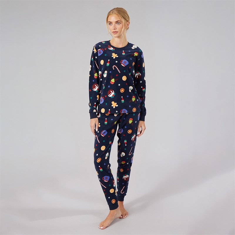 Dame jule microfleece sæt Multi Navy - Billede 5