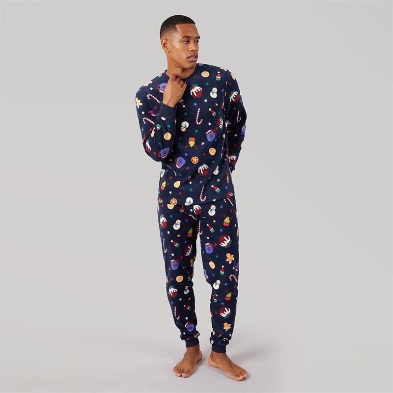 Herre jule microfleece sæt Multi Navy - Billede 3