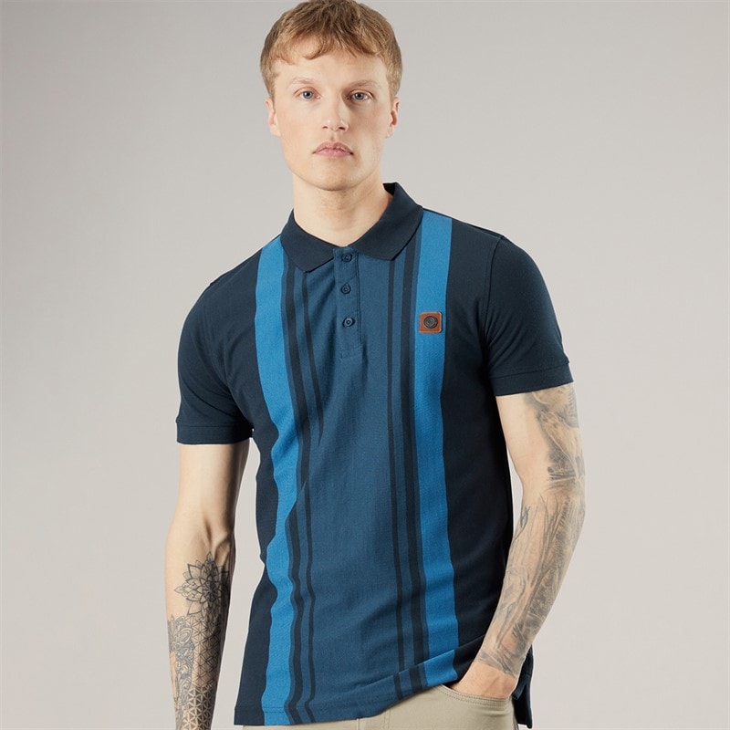 Herre klassisk stribet polo-shirt Navy/Moonlit Ocean - Billede 1