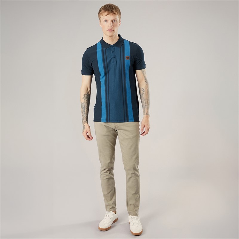 Herre klassisk stribet polo-shirt Navy/Moonlit Ocean - Billede 3