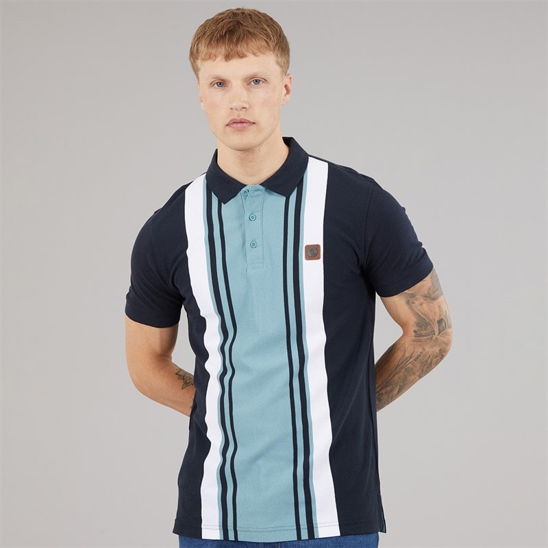 Herre klassisk stribet polo-shirt Marineblå/Smoke Blue - Billede 3