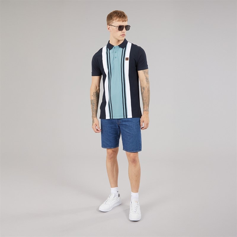 Herre klassisk stribet polo-shirt Marineblå/Smoke Blue - Billede 4