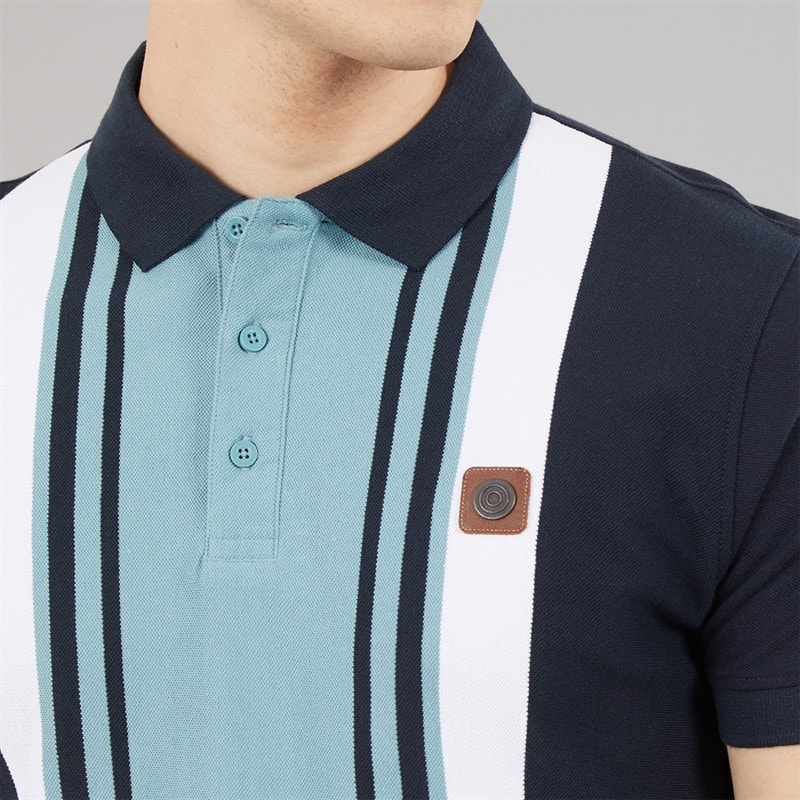 Herre klassisk stribet polo-shirt Marineblå/Smoke Blue - Billede 5