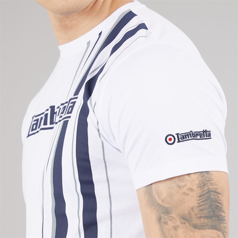 Herre racing stripe t-shirt Hvid/Marineblå/Grå - Billede 3