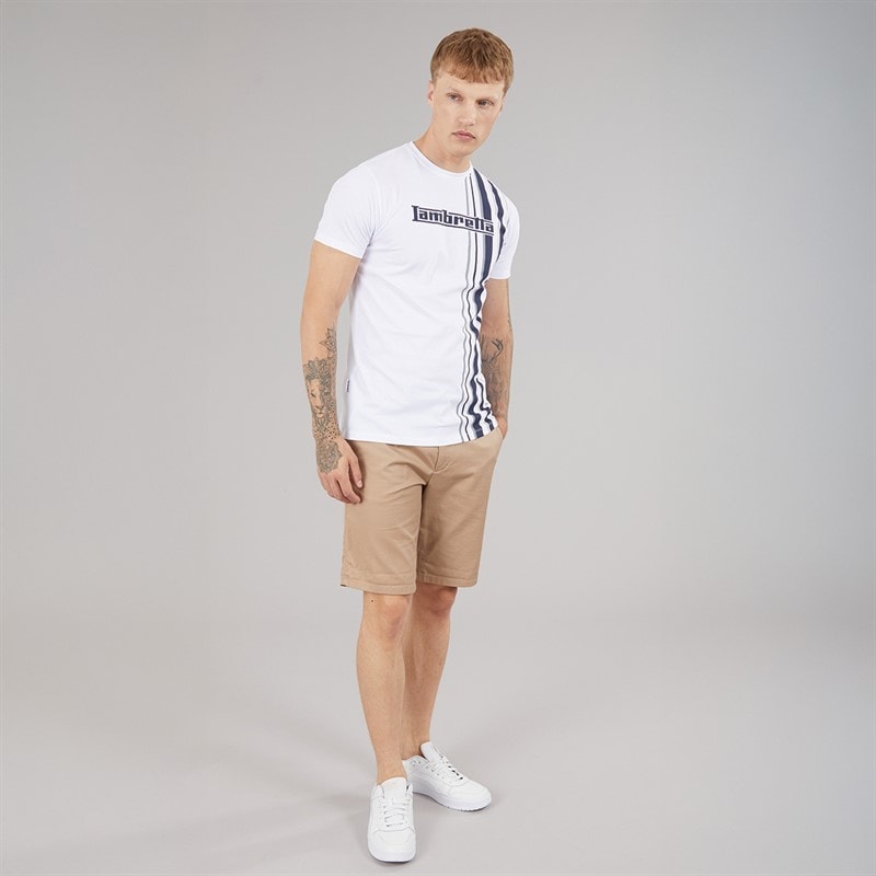Herre racing stripe t-shirt Hvid/Marineblå/Grå - Billede 4