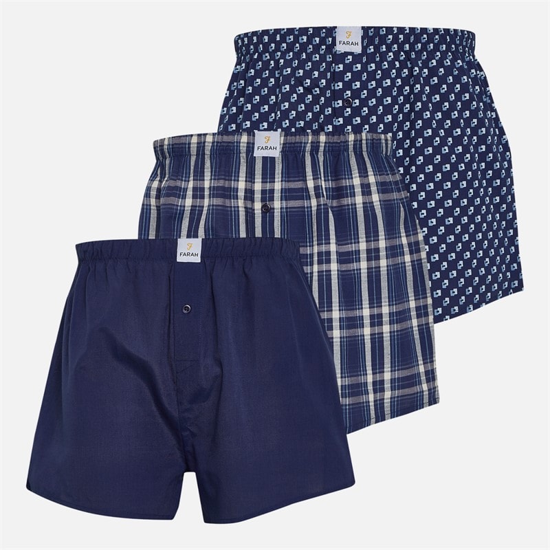 Farah Herre minet trepak vævede boxershorts - Navy Blue Check/Marineblå/Navy Blue Check