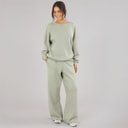 Dame oversized sweatshirt og joggers med åben kant Olive Green
