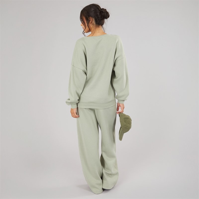 Dame oversized sweatshirt og joggers med åben kant Olive Green - Billede 2