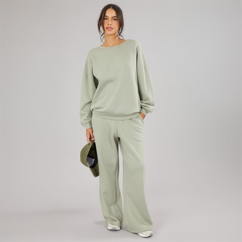 Dame oversized sweatshirt og joggers med åben kant Olive Green - Billede 3