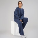 Dame oversized sweatshirt og joggers med åben kant Washed Midnight Blue