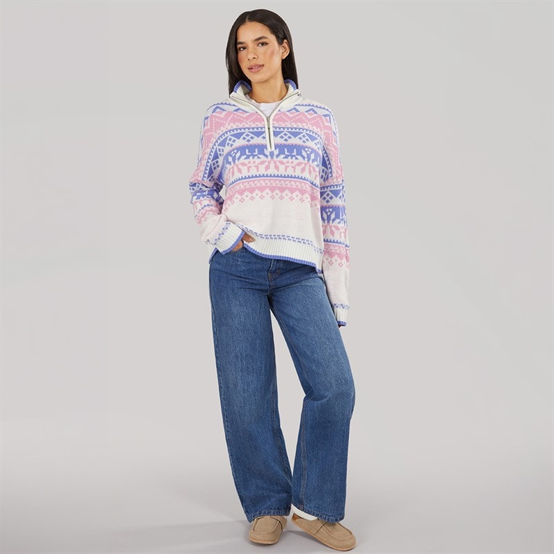 Dame half zip fair isle sweater Pastel Purple Pink - Billede 3