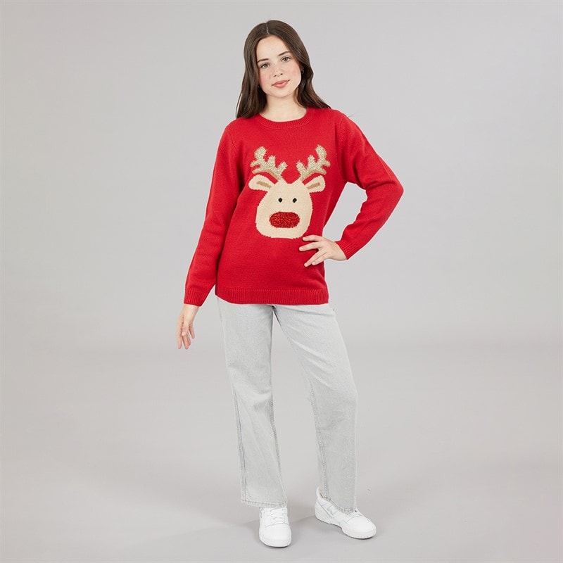 Piger Rudolf julesweater Rød - Billede 4