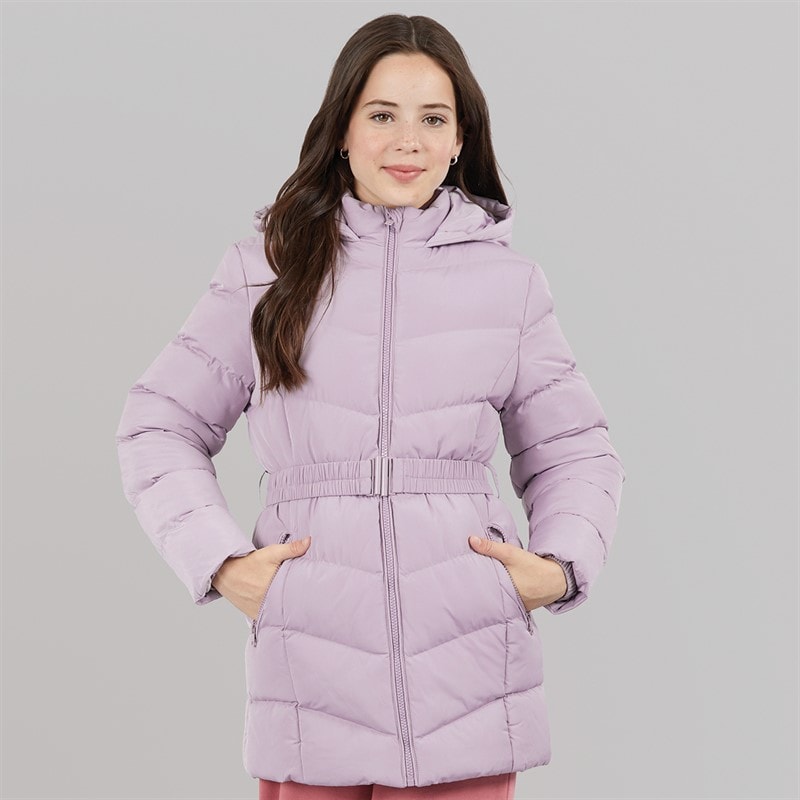 Piger jakke med hætte og bælte Dusky Lilac - Billede 3