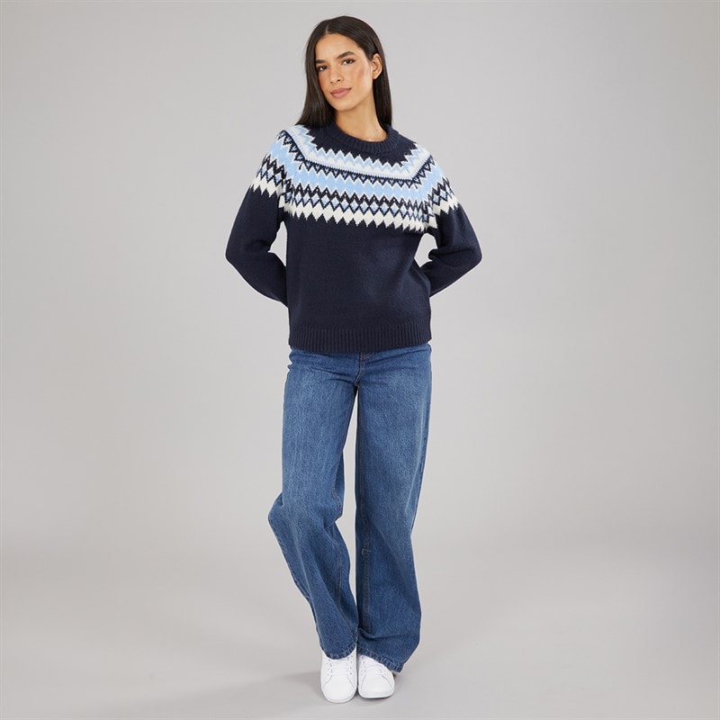 Dame fairisle rundhalset sweater Marineblå/Blå/Ivory - Billede 4
