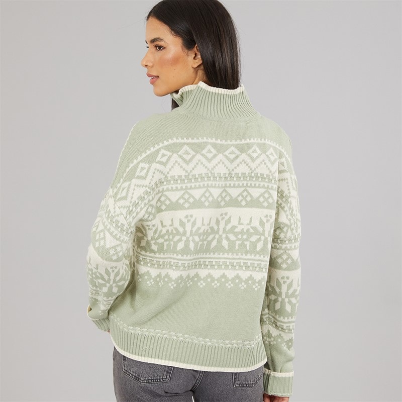 Dame half zip fairisle sweater Pastel Sage/Ivory - Billede 2