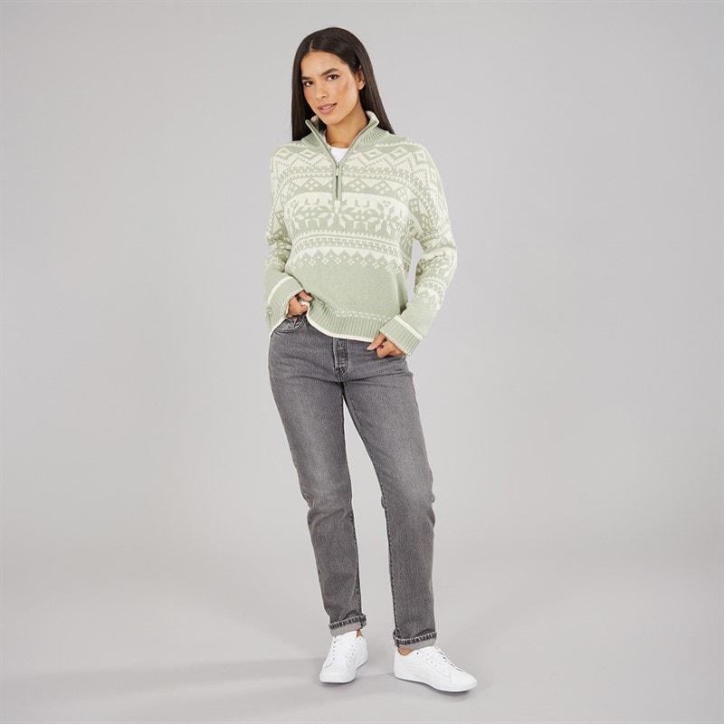 Dame half zip fairisle sweater Pastel Sage/Ivory - Billede 4