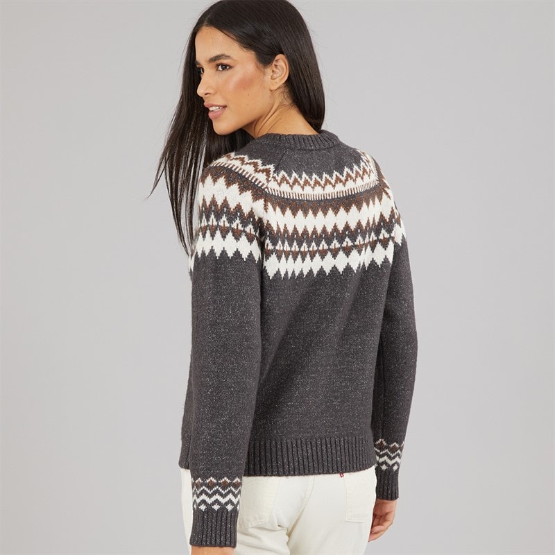 Dame fairisle rundhalset sweater Mid Grey/Chocolate/Ivory - Billede 2