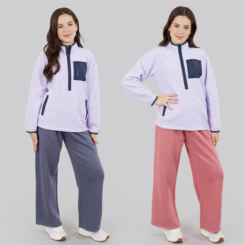 Piger to-pack joggebukser med vide ben Dusky Blue/Dusky Rose - Billede 3