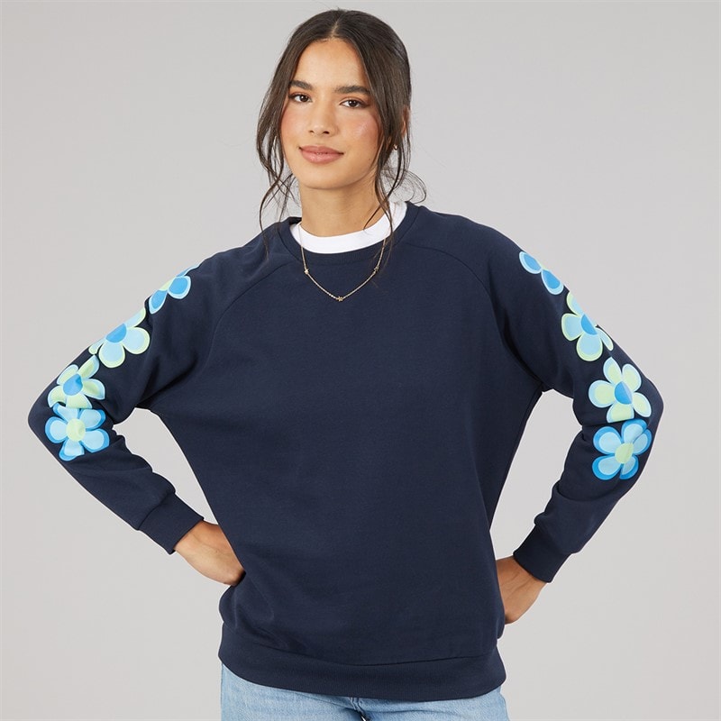 Dame sweatshirt med rund hals Marineblå - Billede 1