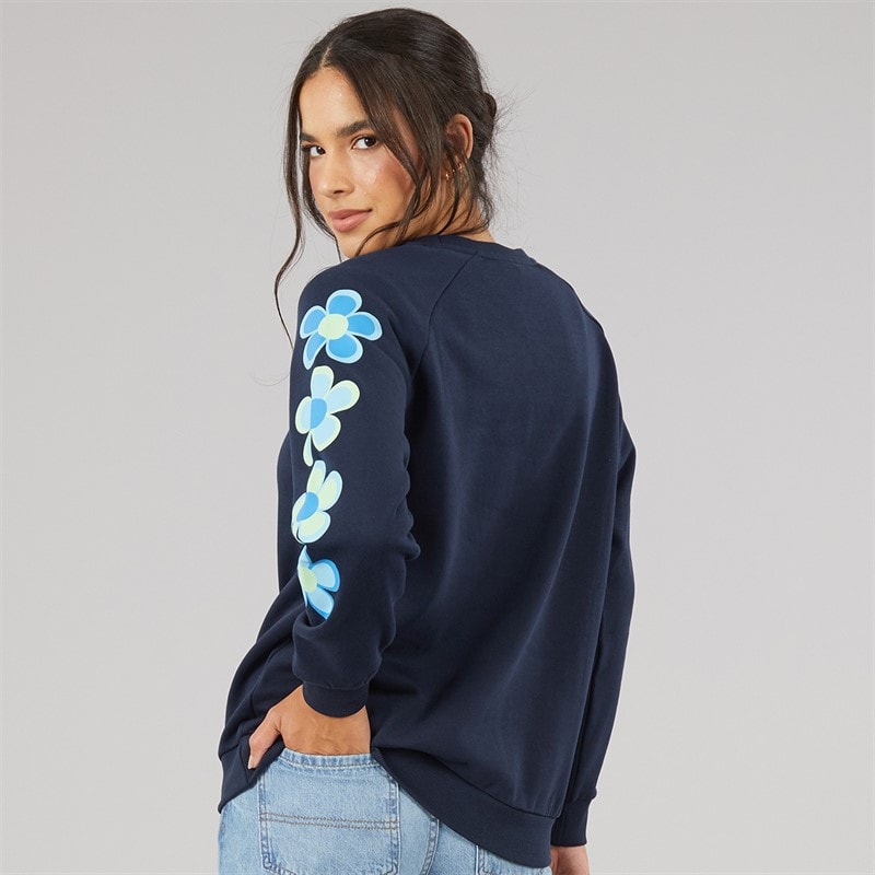 Dame sweatshirt med rund hals Marineblå - Billede 2