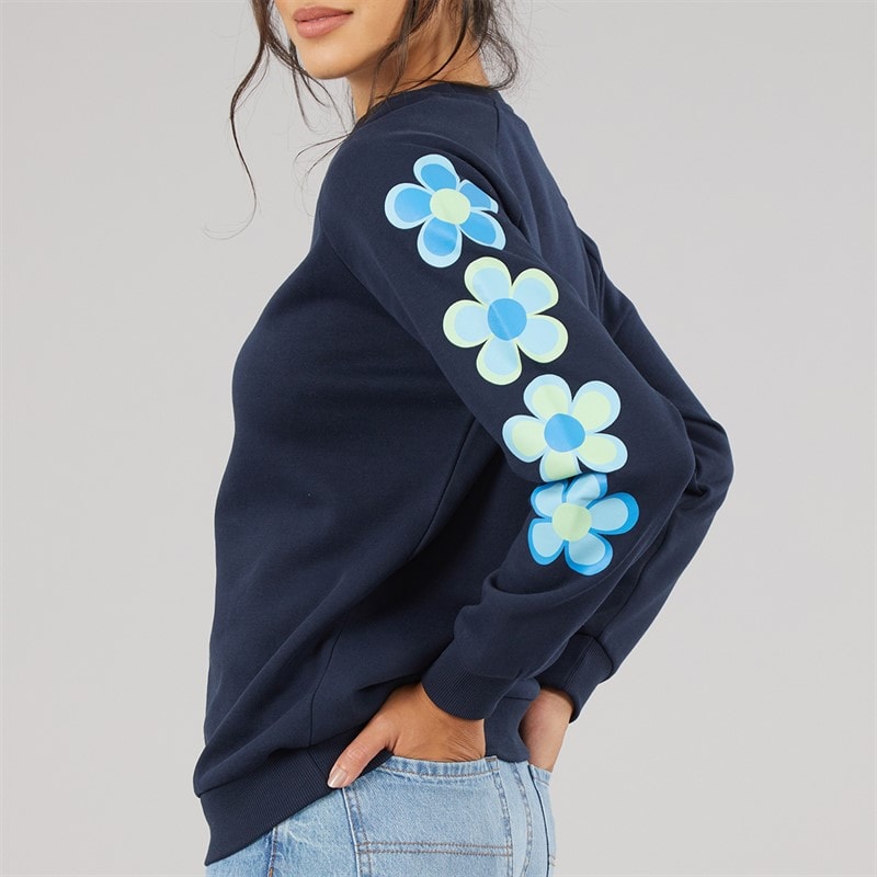 Dame sweatshirt med rund hals Marineblå - Billede 3