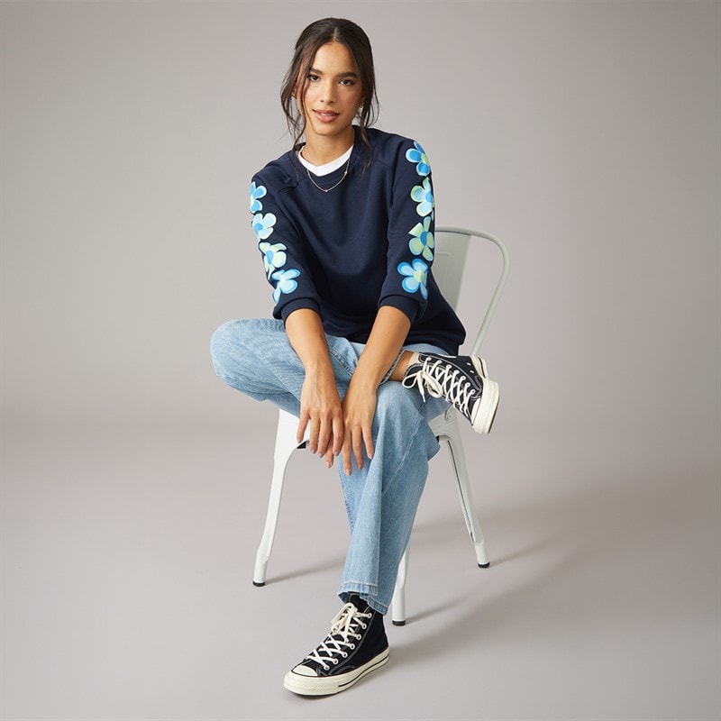 Dame sweatshirt med rund hals Marineblå - Billede 4