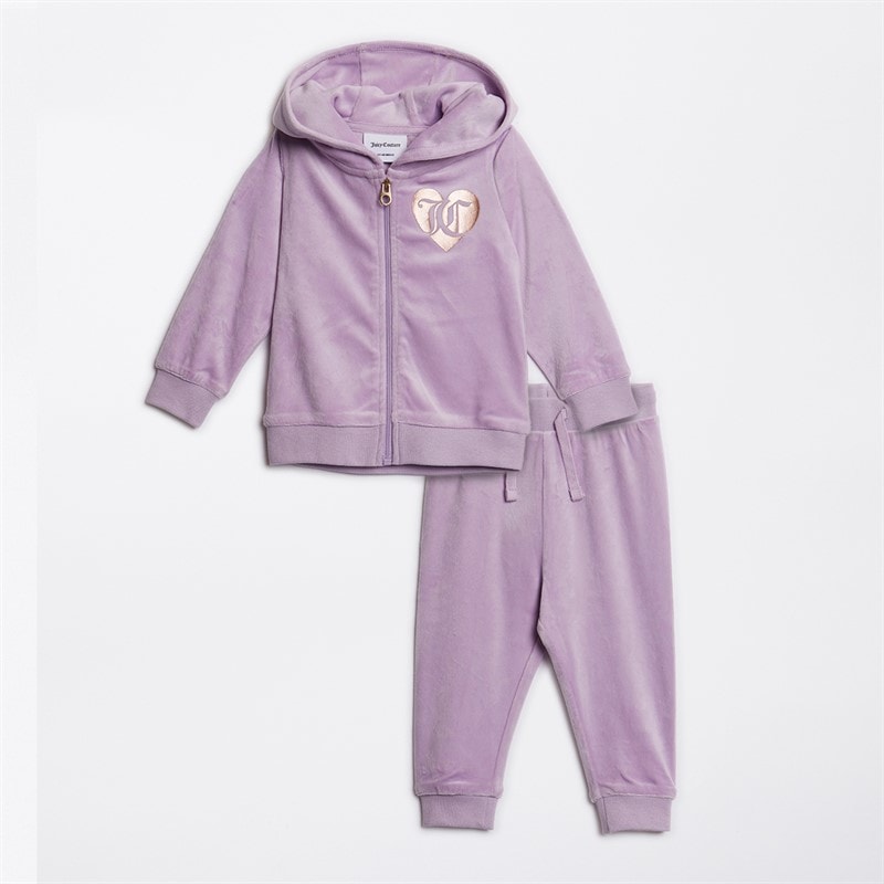 Babypiger velour træningssæt med hjerte-logo Lavenula - Billede 1