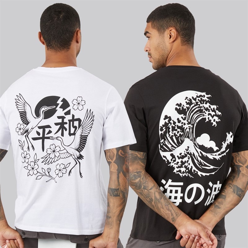 Herre yuto print to-pak t-shirts / sort Hvid/Sort - Billede 1