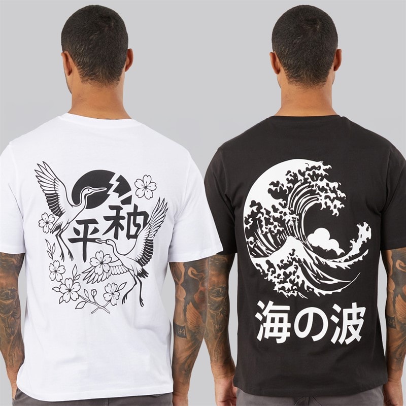 Herre yuto print to-pak t-shirts / sort Hvid/Sort - Billede 3