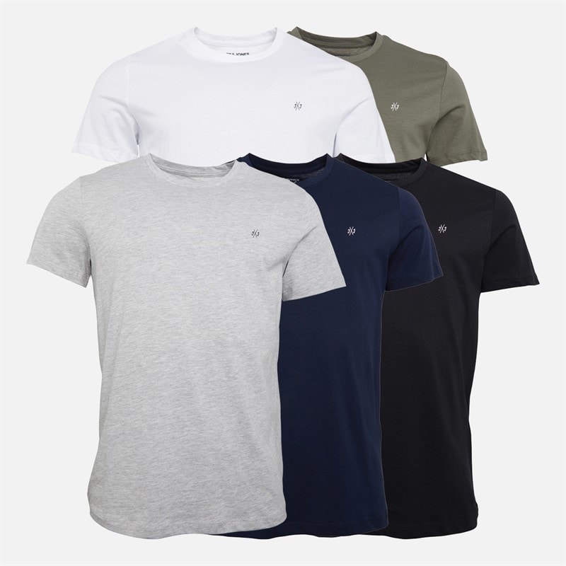 Herre JXJ fempak t-shirts Navy/Hvid/Grå/Khaki/Sort - Billede 1