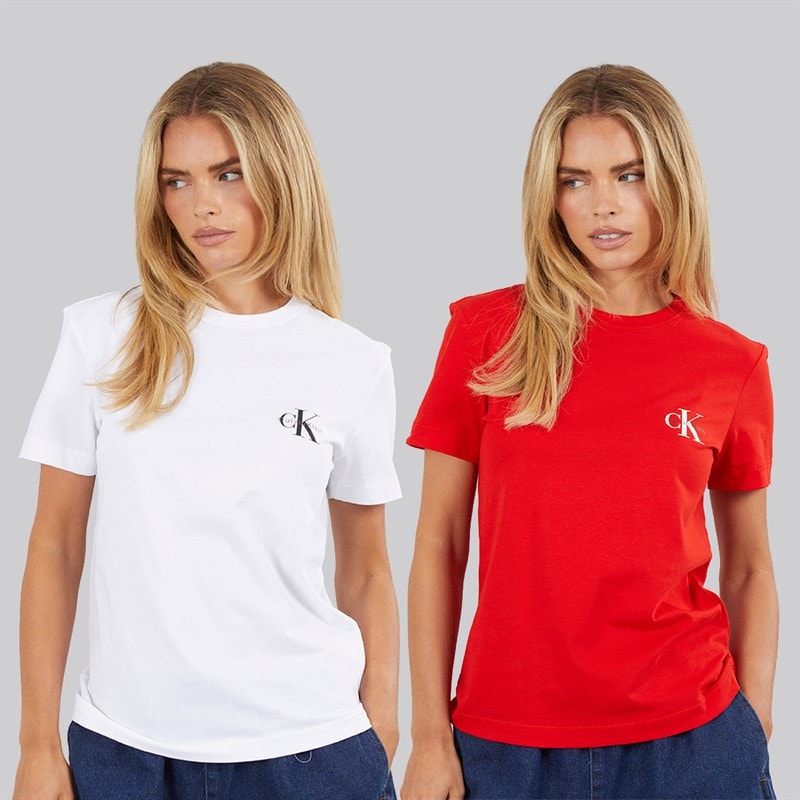 Calvin Klein Jeans Dame logo to-pak t-shirts - Adrenaline Rush/Brilliant White