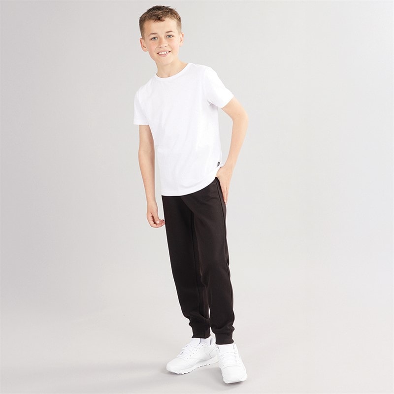 Drenge slim fit fleece joggingbukser med manchetter Sort - Billede 4