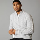 Herre 1/2 zip uldtrøje Ecru Mel