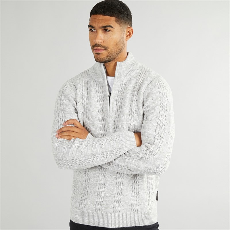 Herre 1/2 zip uldtrøje Ecru Mel - Billede 2