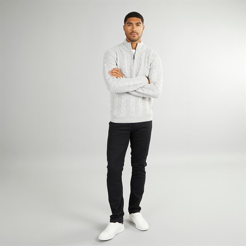 Herre 1/2 zip uldtrøje Ecru Mel - Billede 4