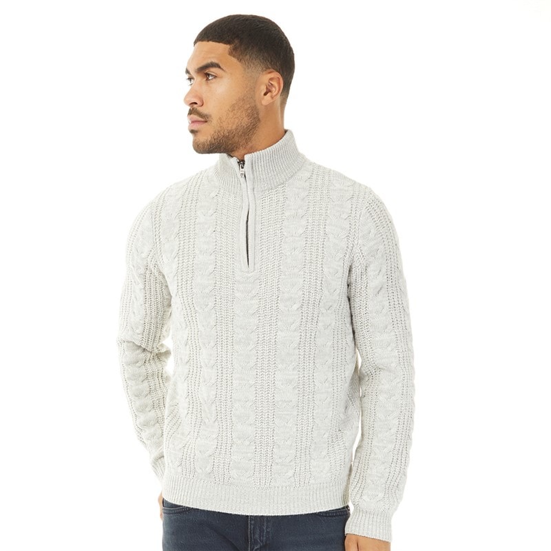 Herre 1/2 zip uldtrøje Ecru Mel - Billede 5