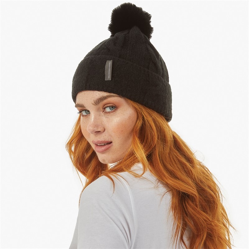 Dame kabelstrikket pompom hue Sort - Billede 3