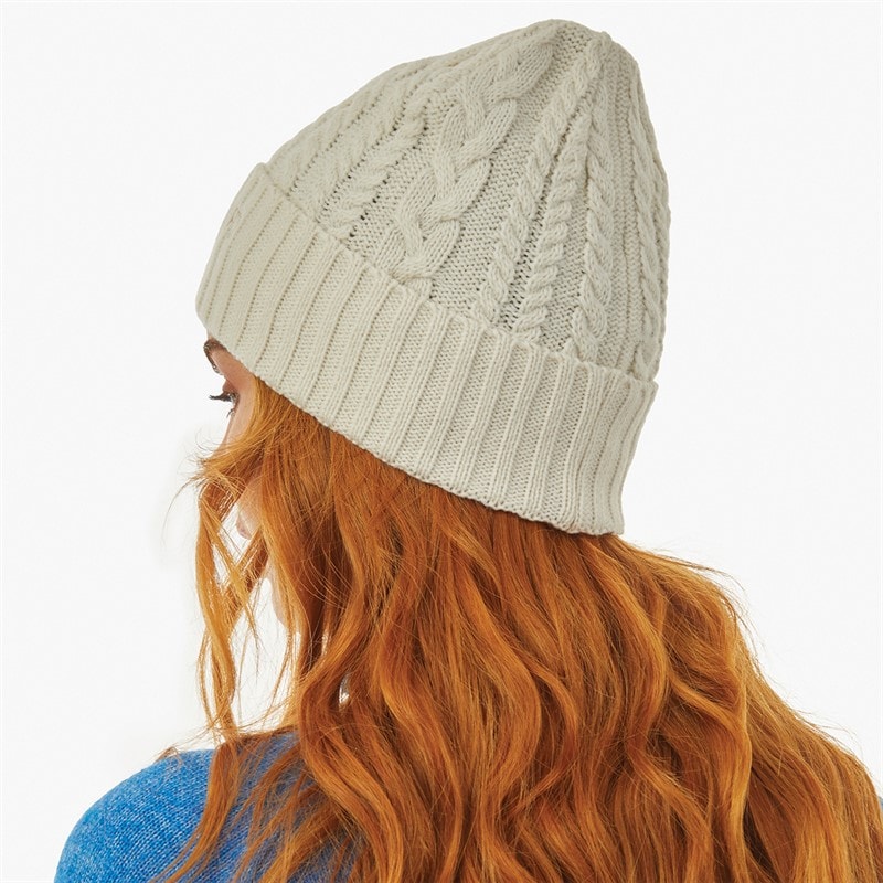 Dame kabelstrikket halstørklæde og hue sæt Winter White/Camel - Billede 3
