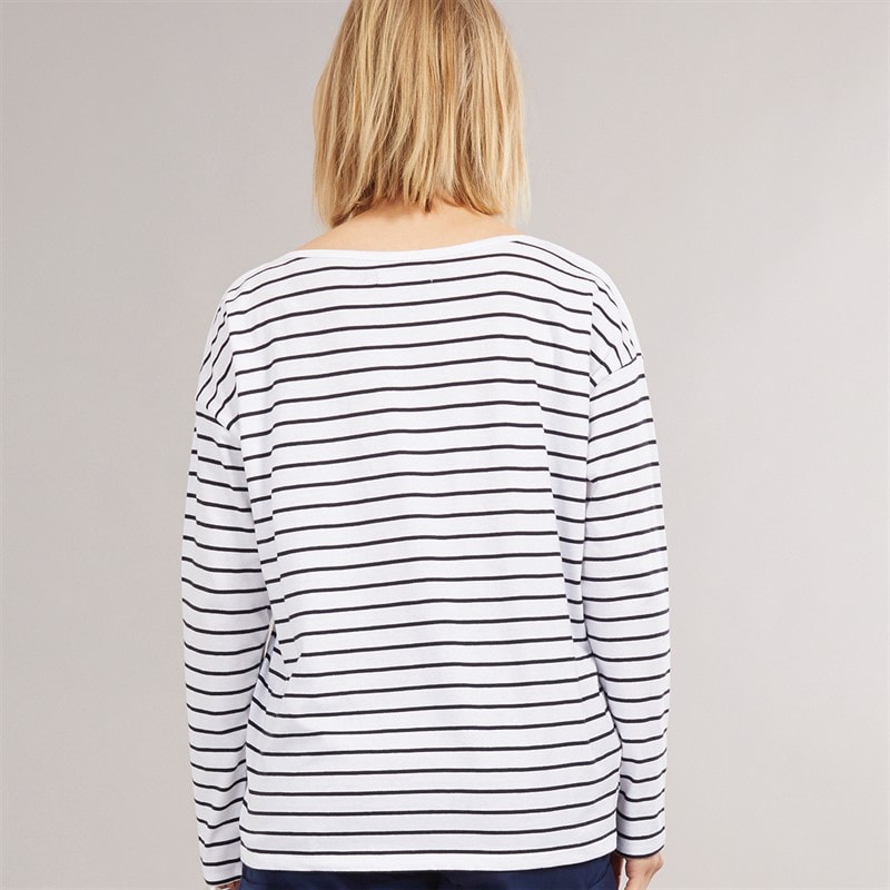 Dame bretonstribet langærmet t-shirt Hvid/Midnight - Billede 2