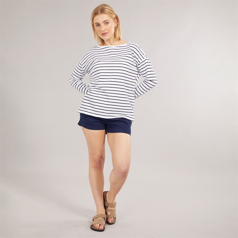 Dame bretonstribet langærmet t-shirt Hvid/Midnight - Billede 3